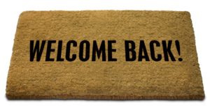 Welcome Back Doormat, with Clip Path. Isolated on White